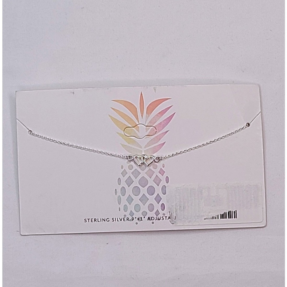 Sterling Silver Double Heart Necklace‎ Adjustable Chain Delicate Pendant